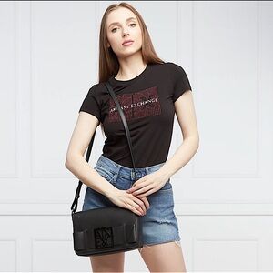 ARMANI EXCHANGE Sequin Logo Black Tee